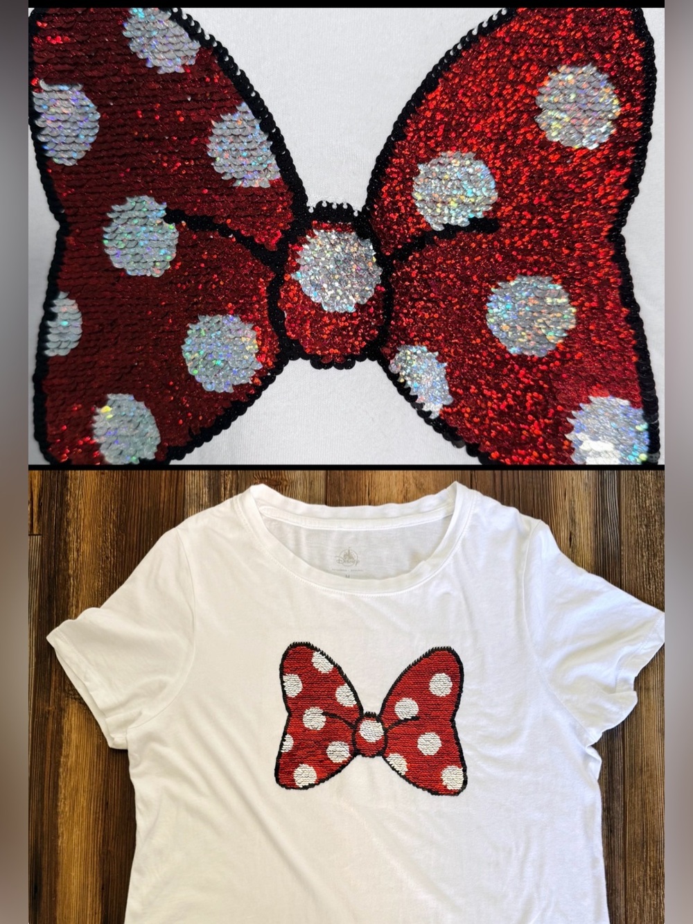 Disney White Tee with Red and Black Sequin Bow